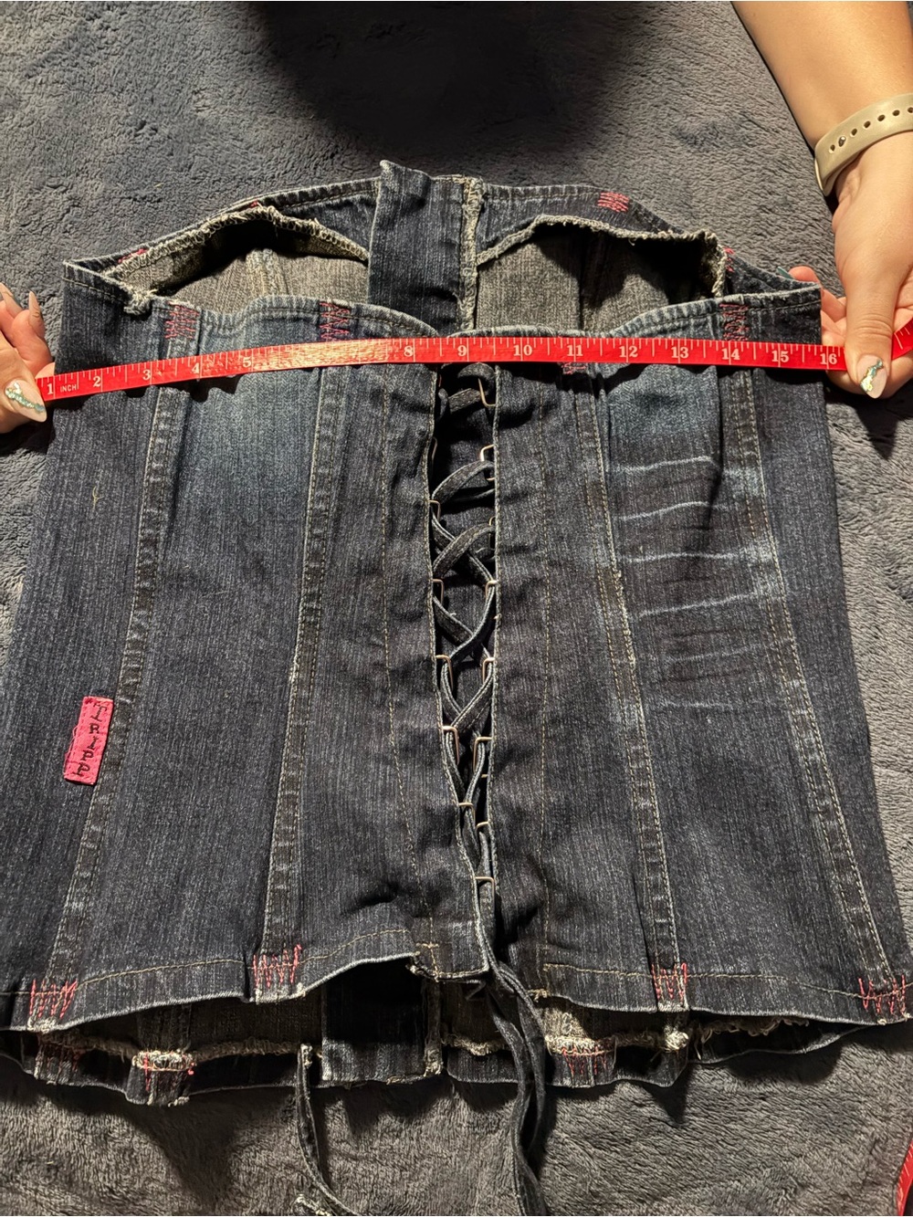Tripp NYC Denim Corset Top in Dark Blue with Black Trim - Picture 11 of 12